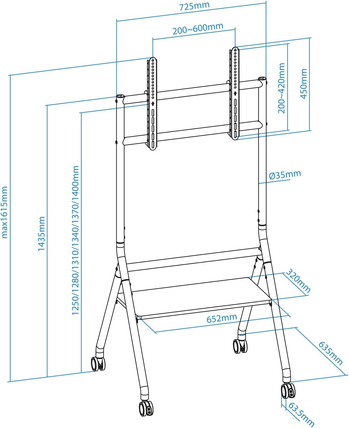 Suporte de Chão com Rodas Nivelável TooQ iDREAMS FS20206M-B para TV de 37-86"/ até 80kg - Imagem 9