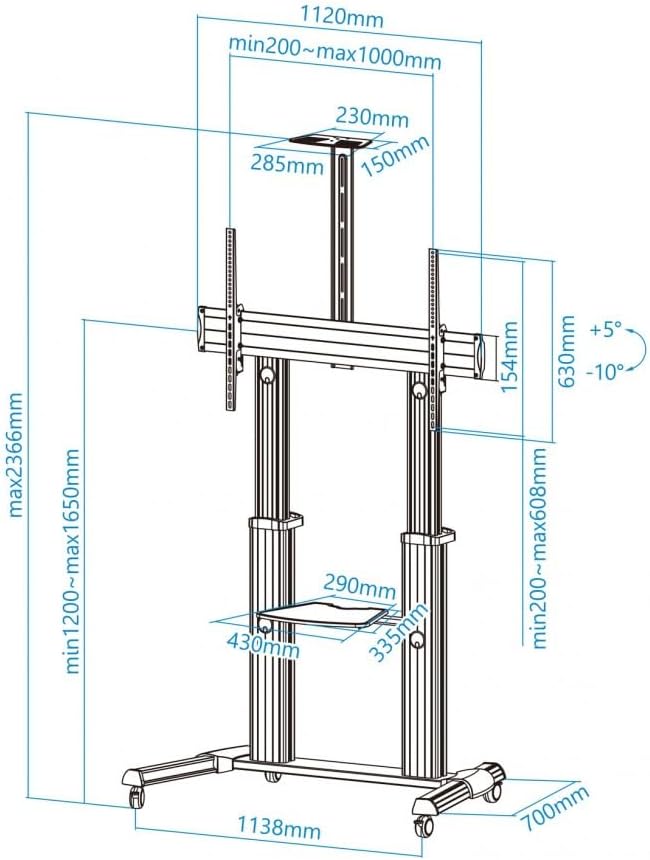 Suporte de Chão Inclinável/ Ajustável com Rodas TooQ FS20300M-B para TV de 60-100"/ até 100kg - Imagem 4