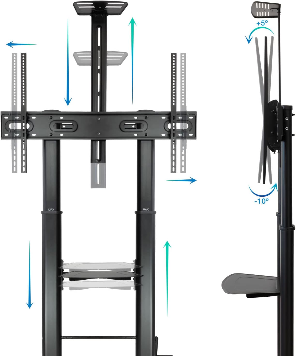 Suporte de Chão Inclinável/ Ajustável com Rodas Tooq FS20400HM-B para TV de 60-100"/ até 100kg - Imagem 3