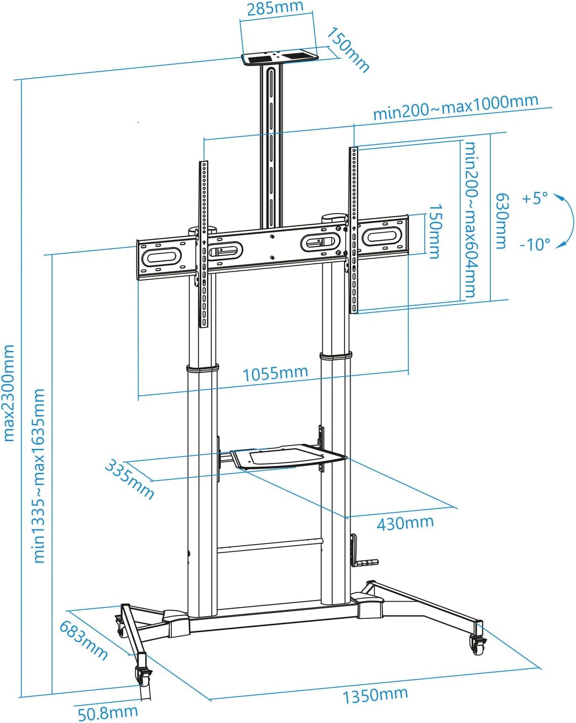 Suporte de Chão Inclinável/ Ajustável com Rodas Tooq FS20400HM-B para TV de 60-100"/ até 100kg - Imagem 7