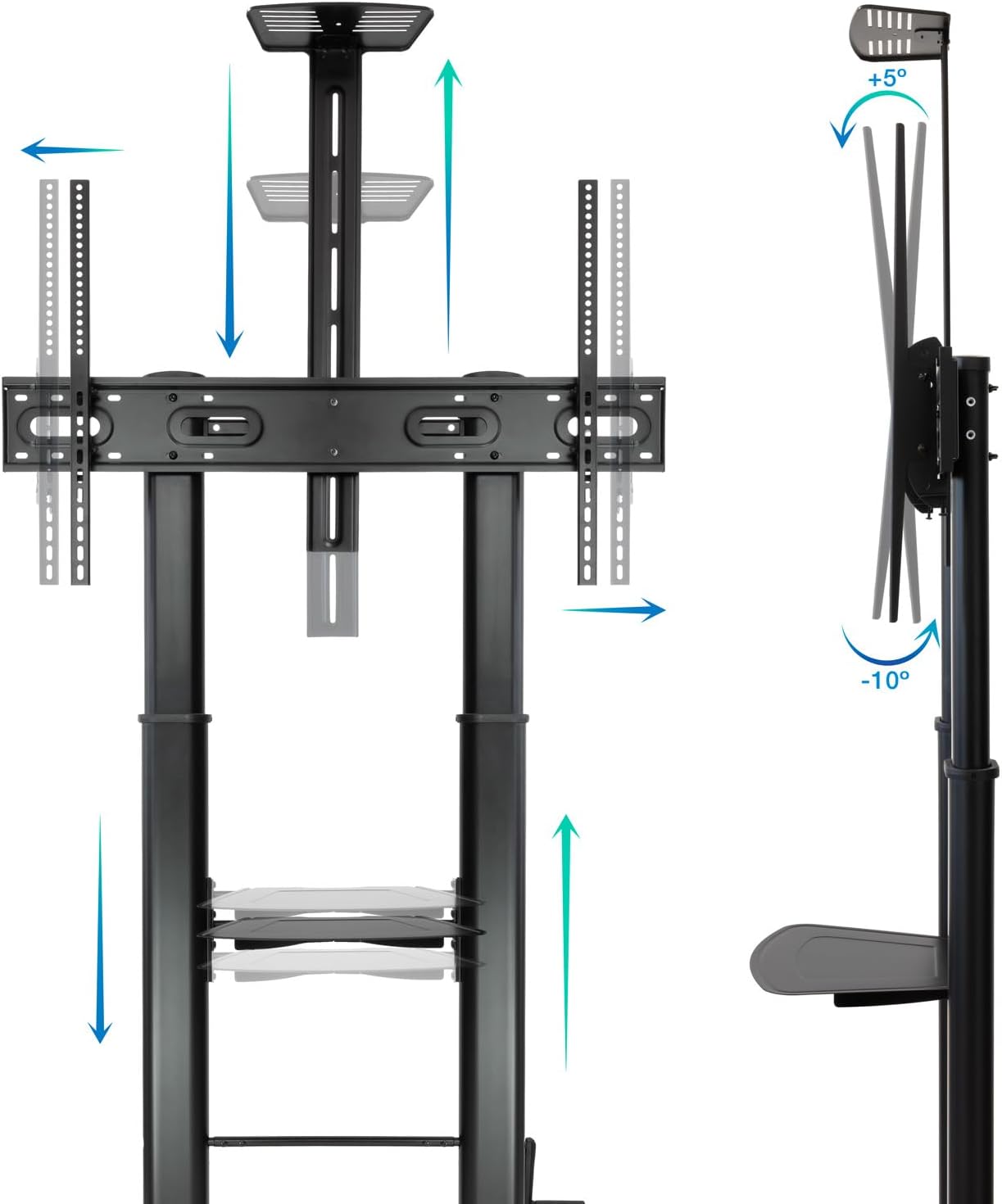 Suporte de Chão com Rodas Inclinável/ Nivelável TooQ FS20404HM-B para TV de 60-100"/ até 100kg - Imagem 3