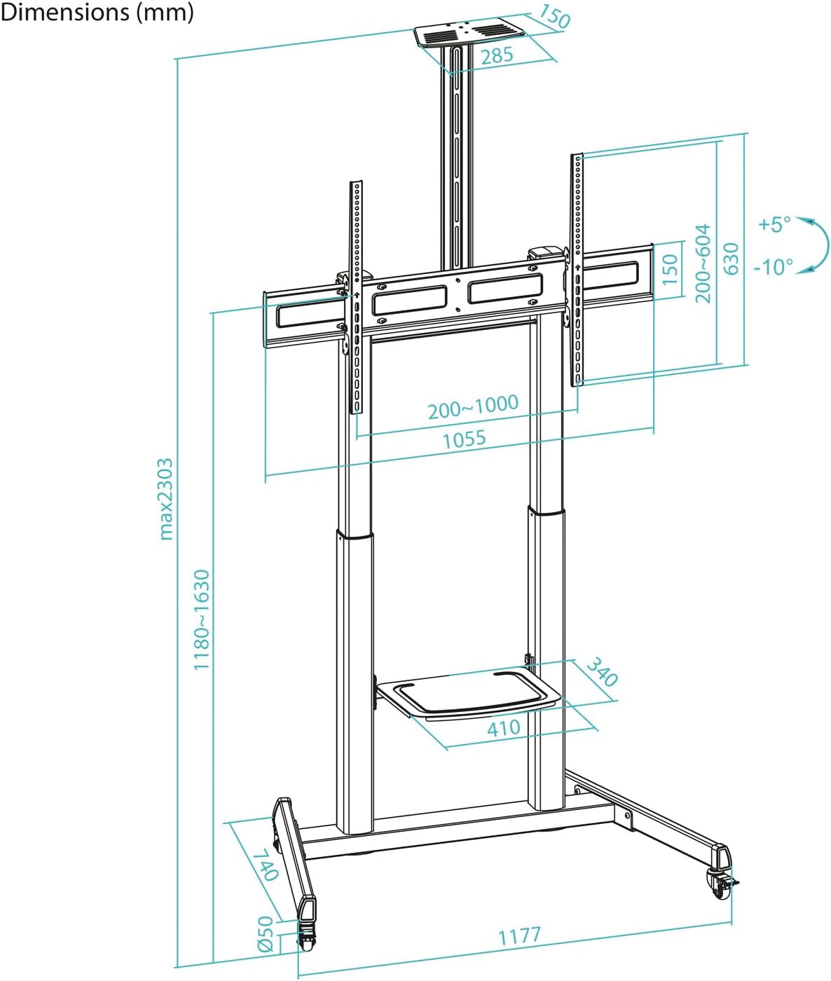 Suporte de Chão Inclinável com Rodas TooQ FS20406HM-B para TV de 60-100"/ até 120kg - Imagem 8