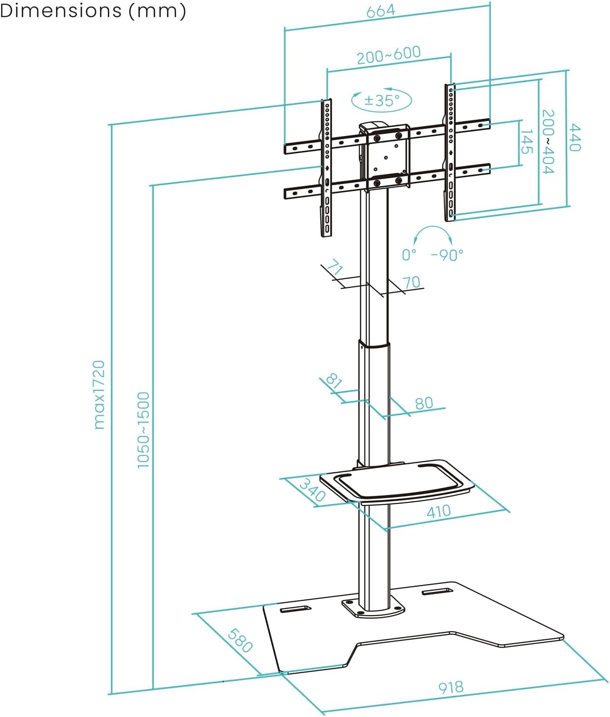 Suporte de Chão Rotativo/Ajustável TooQ FS2284M-B para TV de 37-70"/ até 70kg - Imagem 8