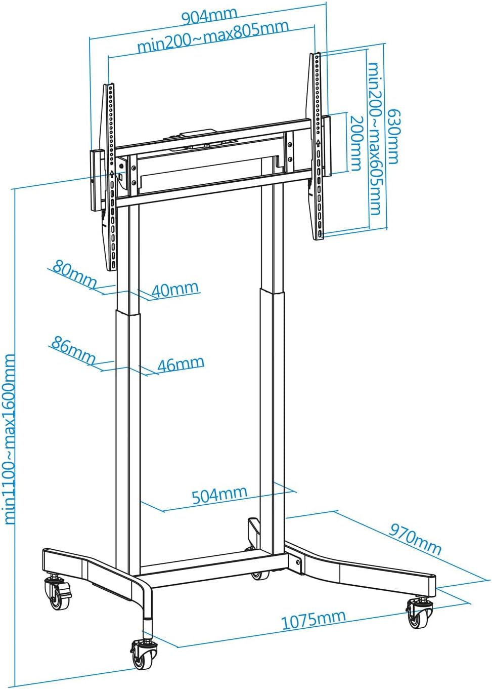 Suporte de Chão Elétrico com Rodas TooQ FSM02-B para TV 55-100"/ até 120kg - Imagem 8