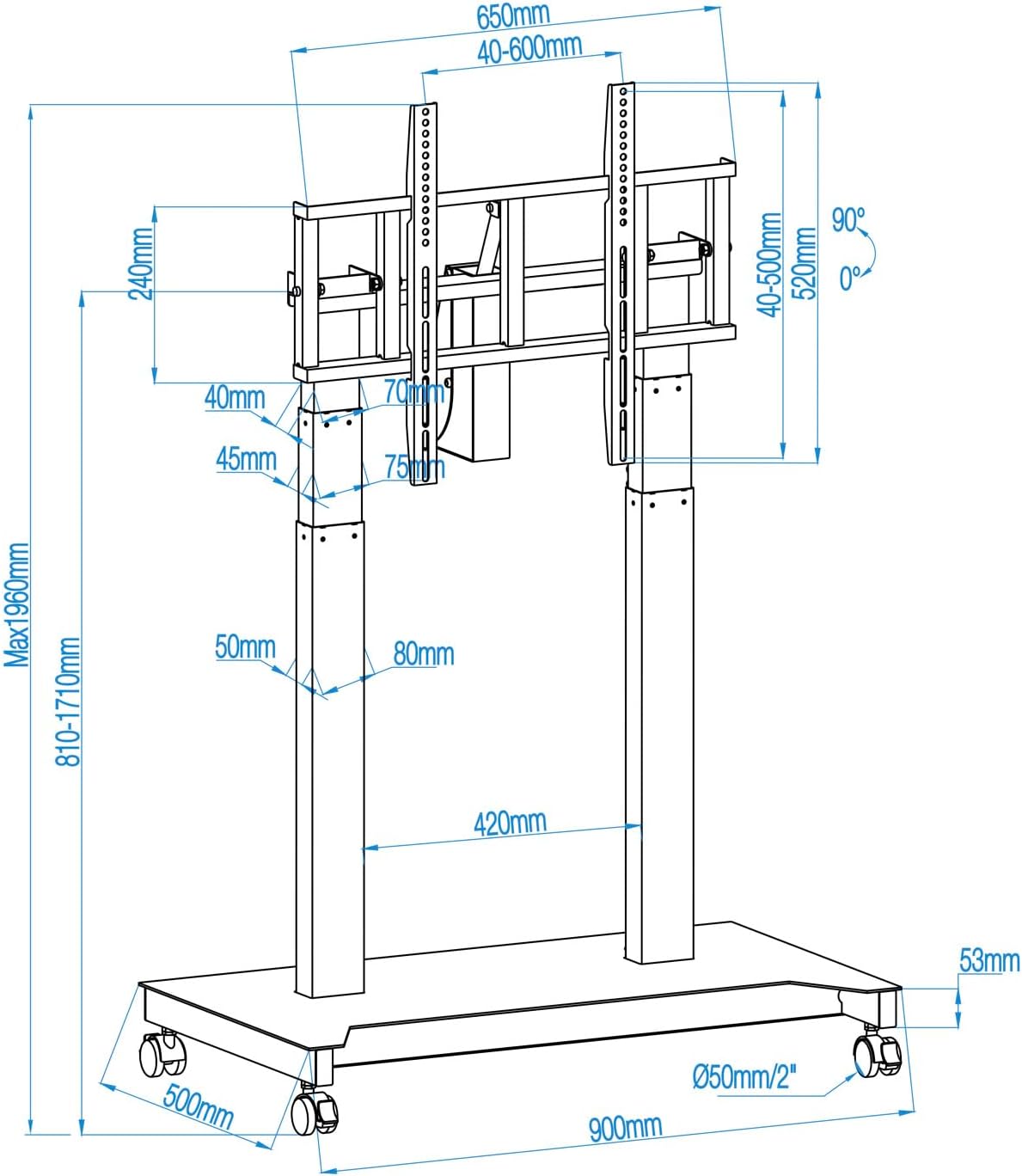 Suporte de Chão Elétrico TooQ UROS FSM03-B para TV 52"-84" até 100kg Inclinável com Rodas Preto - Imagem 10