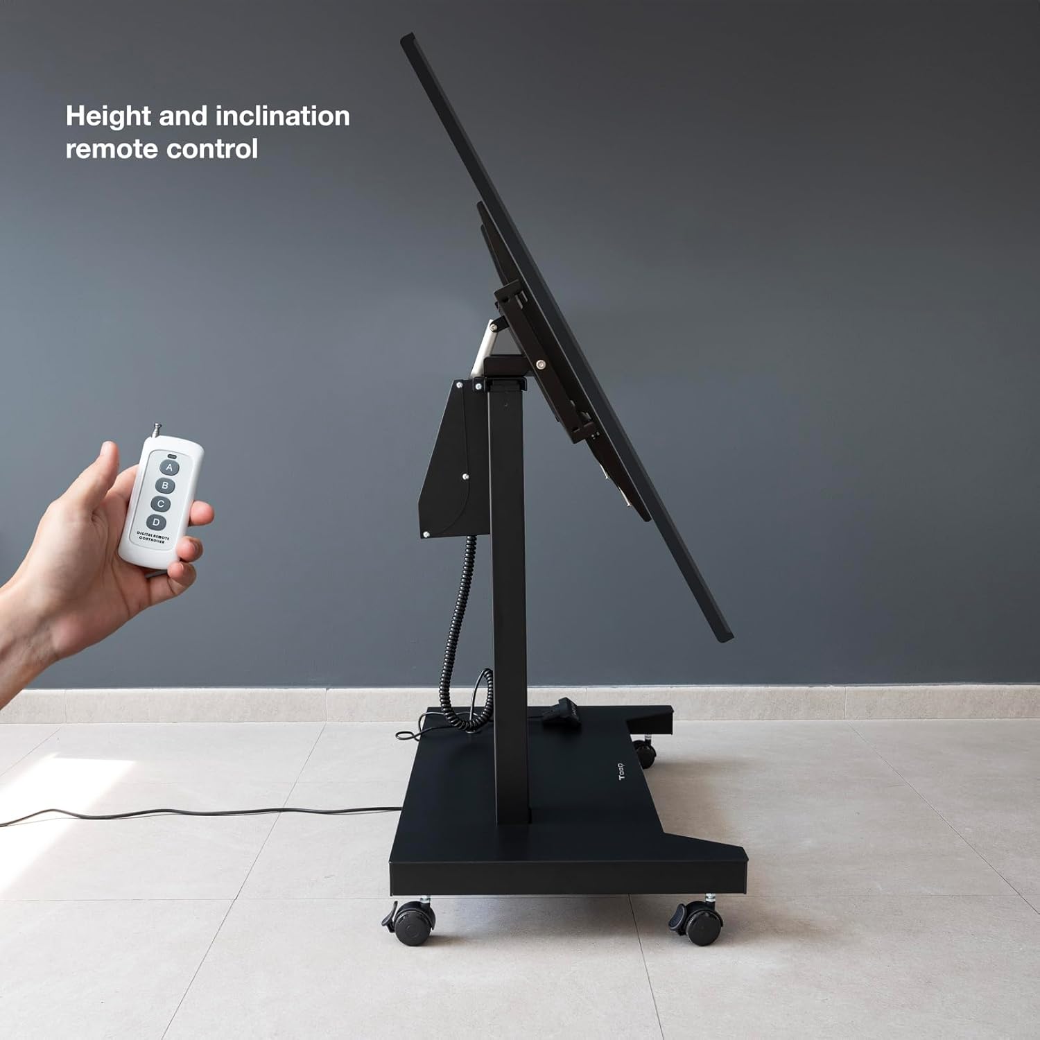 Suporte de Chão Elétrico TooQ UROS FSM03-B para TV 52"-84" até 100kg Inclinável com Rodas Preto - Imagem 7