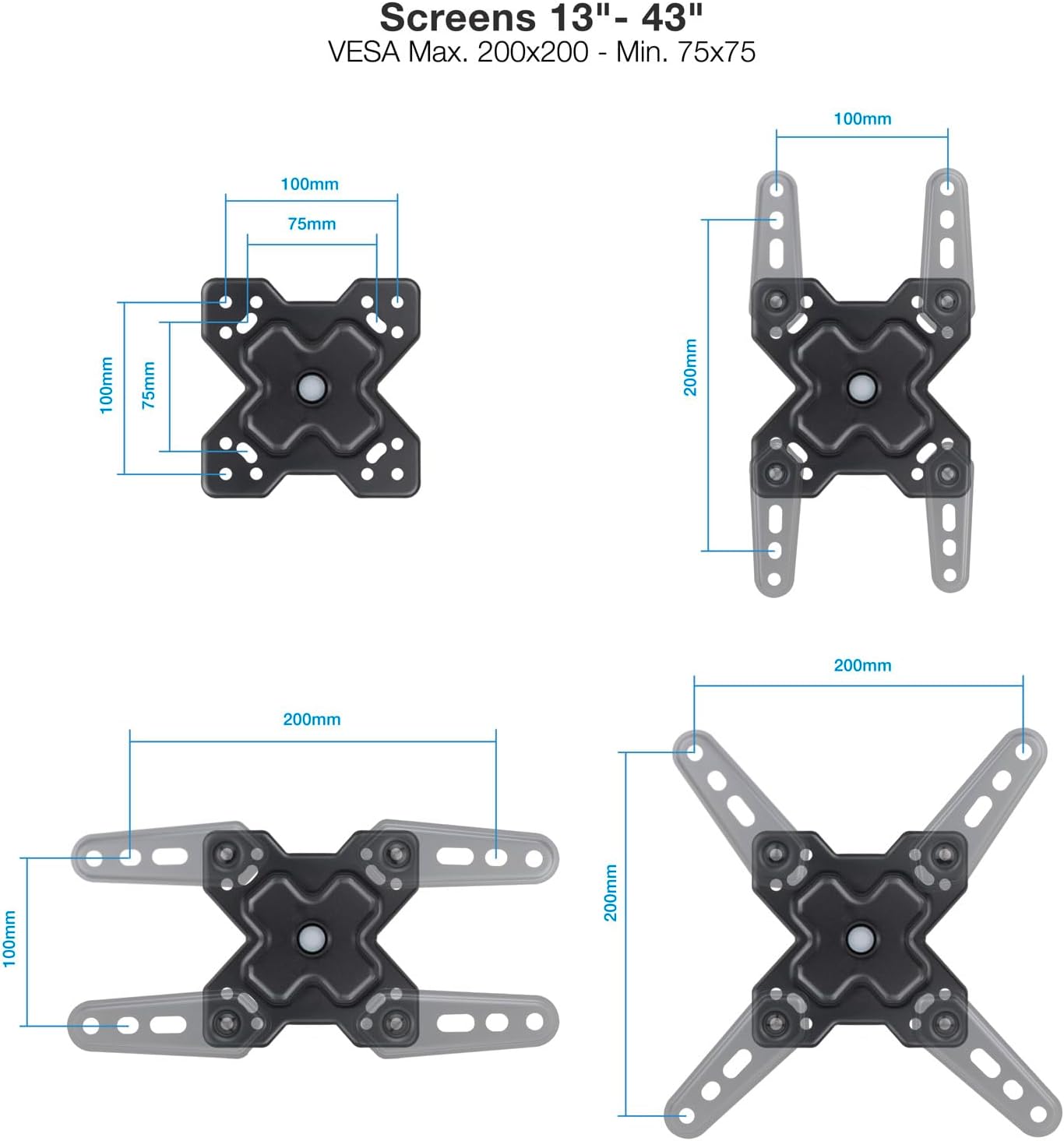 Suporte de Parede Extensível/ Giratório/ Inclinável TooQ LP1345TN-B para TV de 13-43"/ até 20kg - Imagem 2