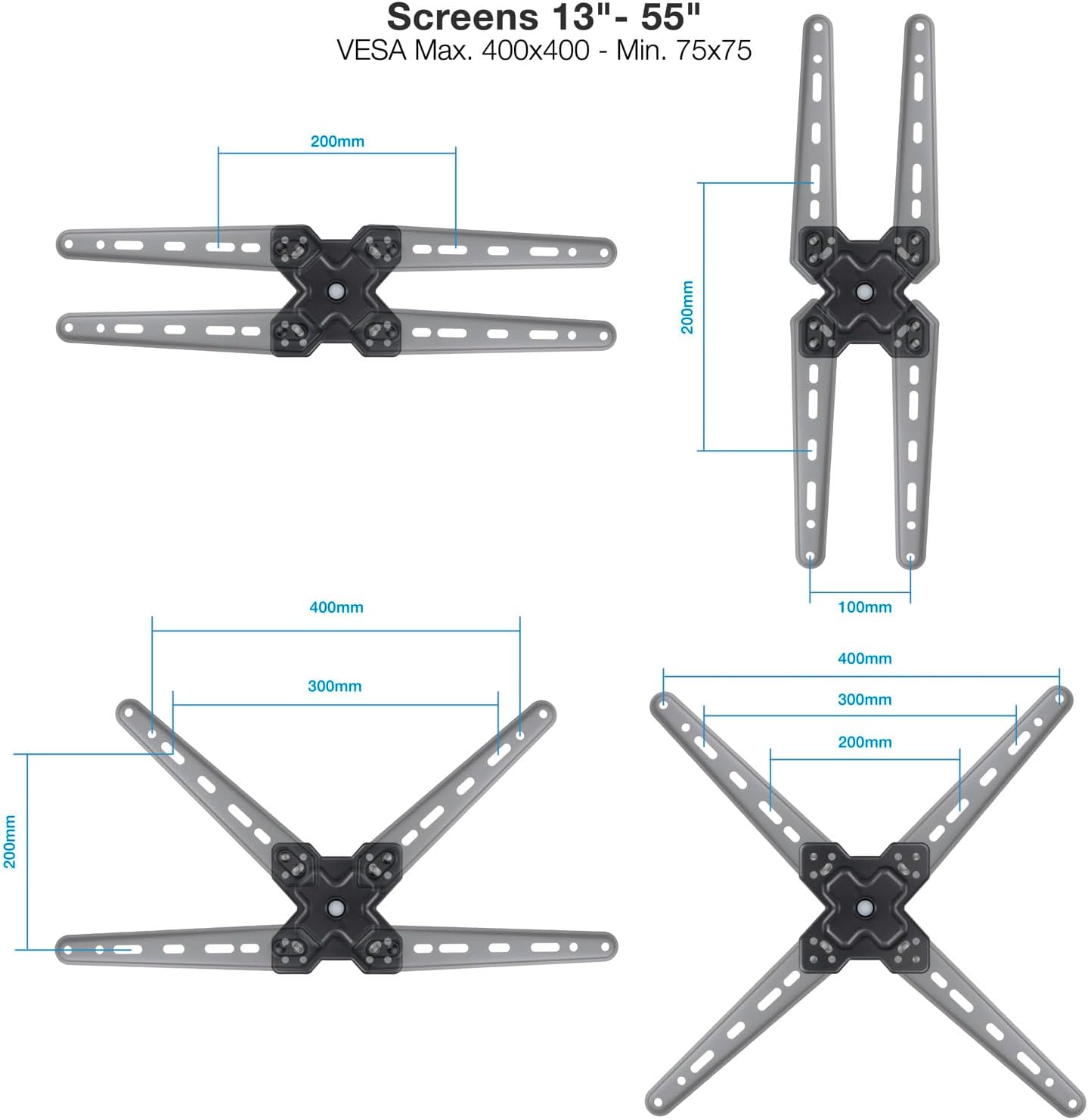 Suporte de Parede Extensível/ Giratório/ Inclinável TooQ LP1355TN-B para TV de 13-55"/ até 25kg - Imagem 2