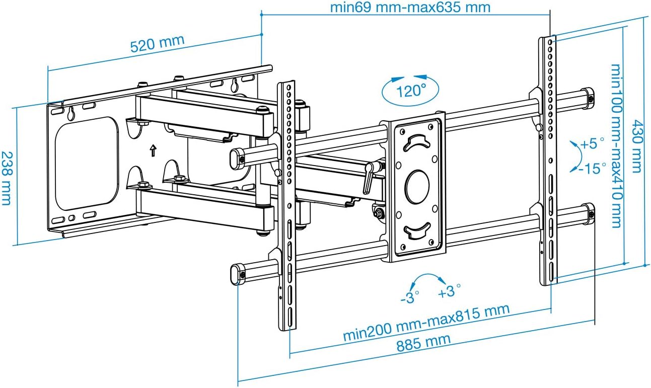 Apoio de Parede Rotativo/ Inclinável/ Nivelável TooQ LP3790TN-B para TV de 43-90"/ até 75kg - Imagem 6