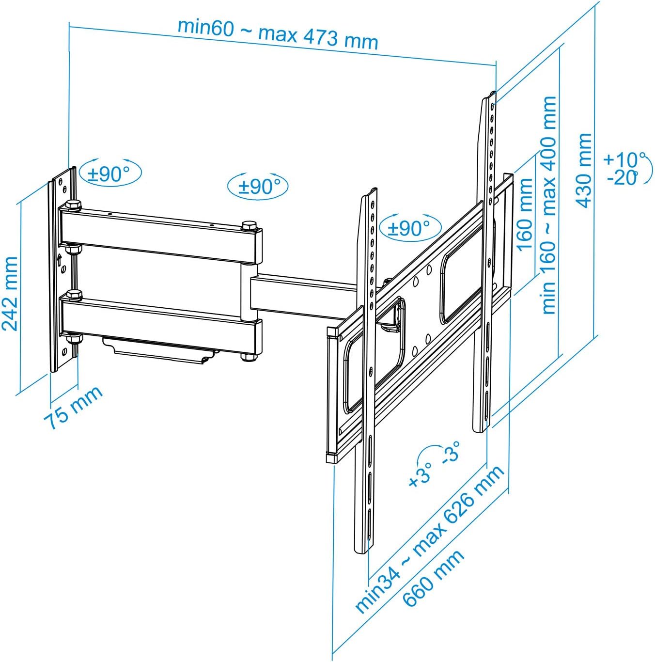 Suporte de Parede Orientável/ Inclinável TooQ LP6070TN-B para TV de 37-70"/ até 50kg - Imagem 7