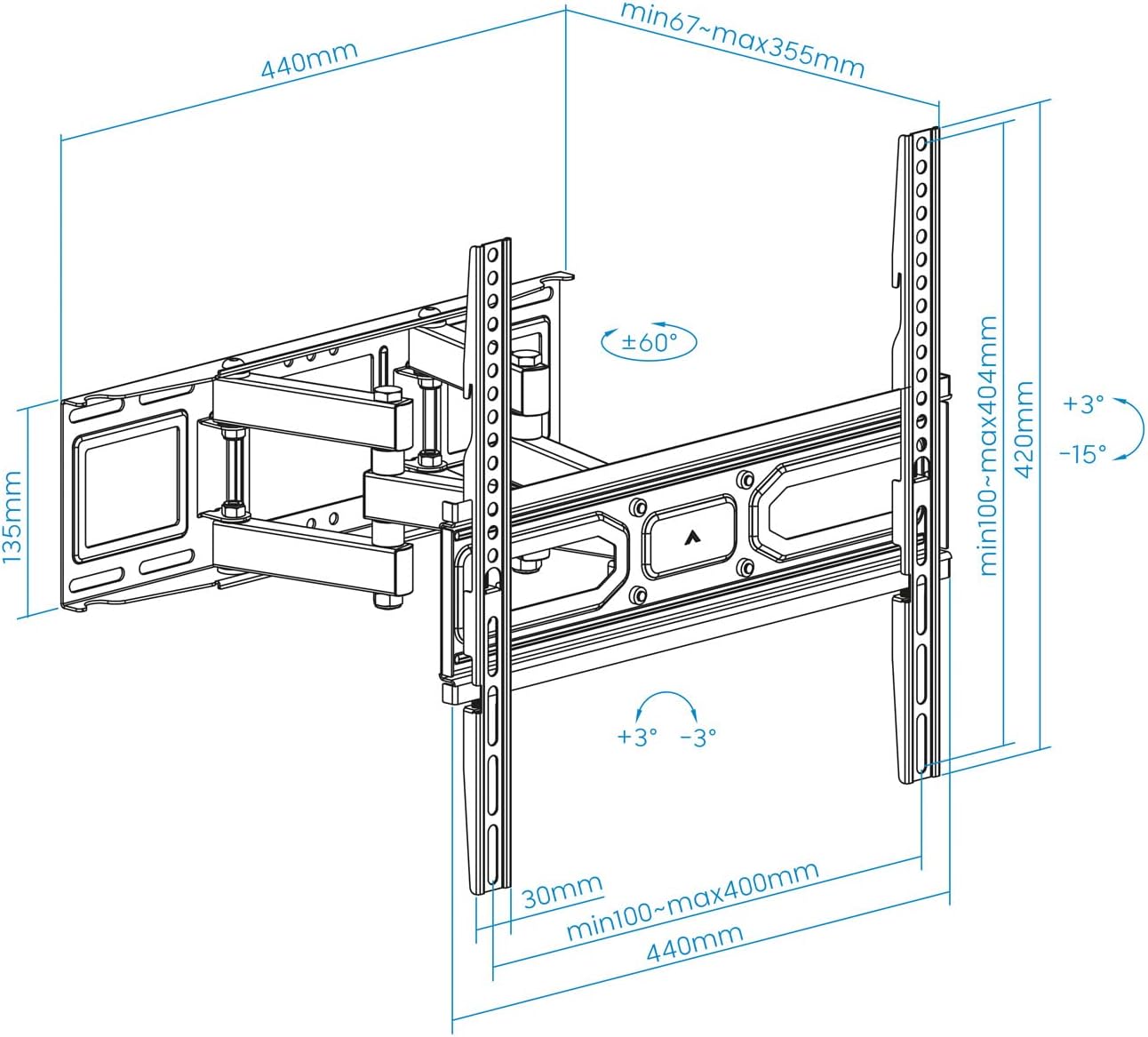 Suporte de Parede Giratório/ Inclinável/ Nivelável TooQ LP7846TN-B para TV de 32-70"/ até 40kg - Imagem 6