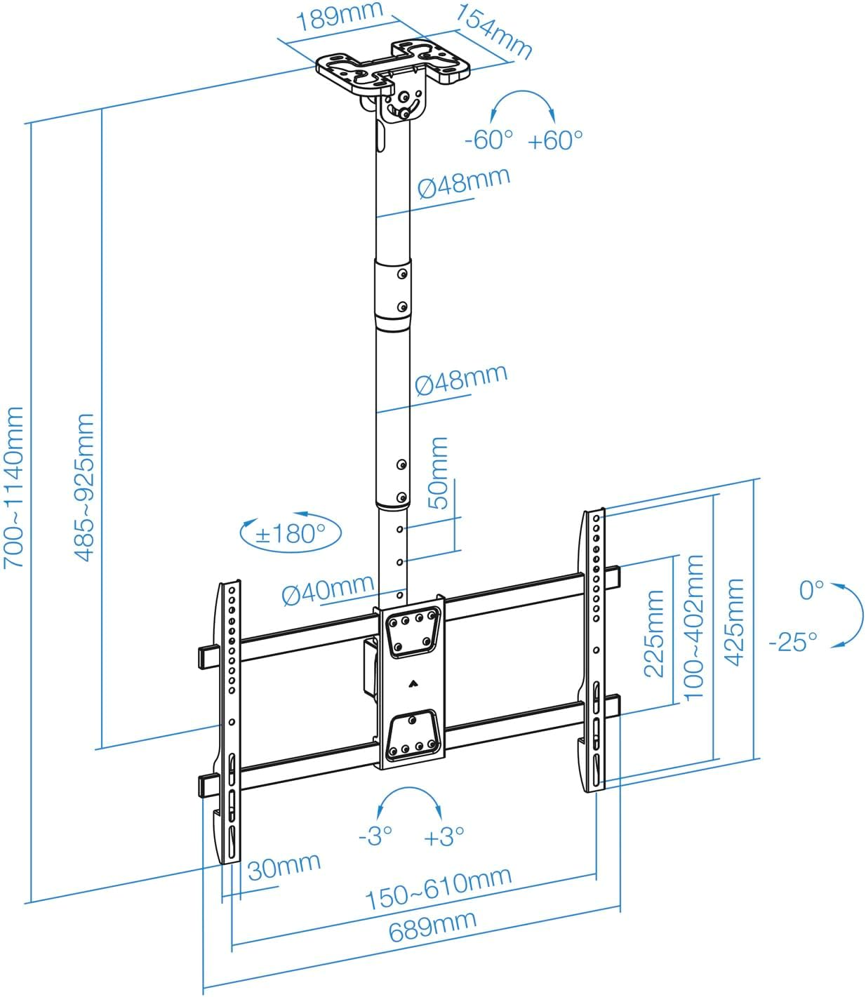 Suporte de Teto Rotativo/ Inclinável/ Nivelável TooQ LPCE1186TSLI-B para TV de 43-86"/ até 60kg - Imagem 8