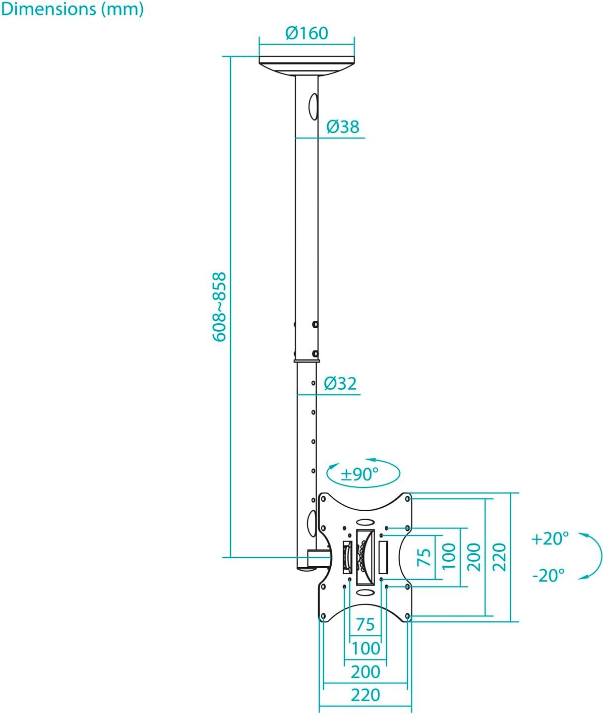 Suporte de Techo Giratório/ Inclinável/ Nivelável TooQ LPCE2301TSLI-B para TV de 23-42"/ até 30kg - Imagem 7