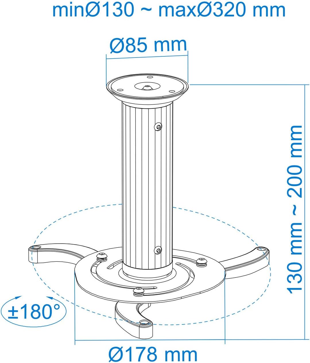 Suporte de Teto para Projetor TooQ PJ1010TN-B/ Inclinável-Giratório/ até 10kg - Imagem 6