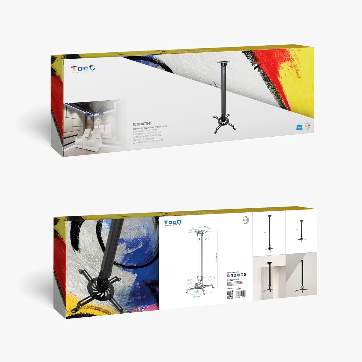 Suporte de Teto para Projetor TooQ PJ3030TN-B/ Inclinável-Rotativo-Nivelável/ até 20kg - Imagem 7
