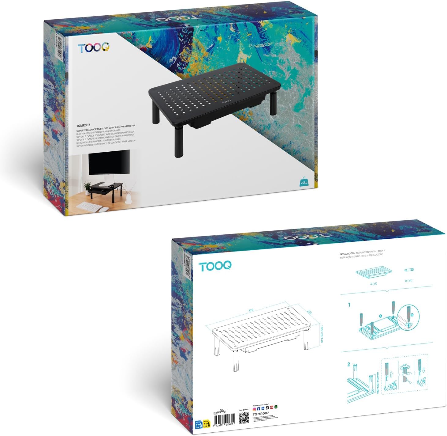 Suporte de Monitor TooQ TQMR087 Elevador Multiusos com Gaveta até 20kg Ajustável Preto - Imagem 8