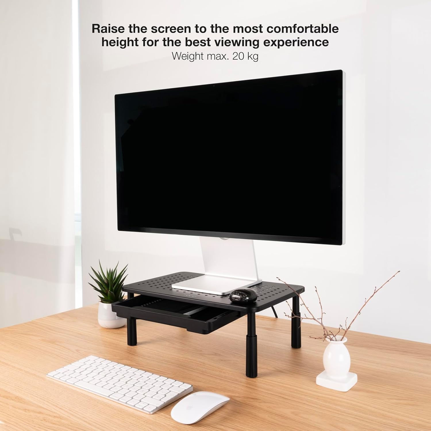 Suporte de Monitor TooQ TQMR087 Elevador Multiusos com Gaveta até 20kg Ajustável Preto - Imagem 4