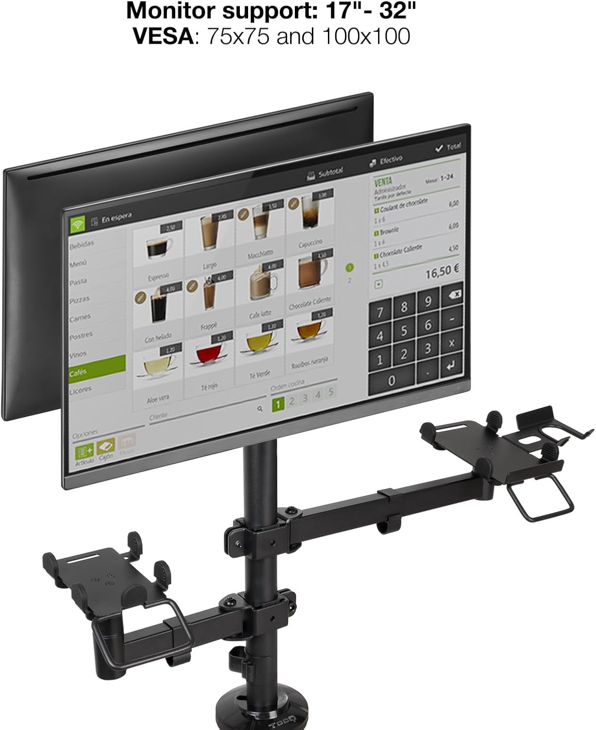 Suporte de Mesa para 2 Monitores, POS, Impressora, Terminal e Leitor TooQ TQPM0002/ Giratório/ Inclinável/ até 9kg - Imagem 3