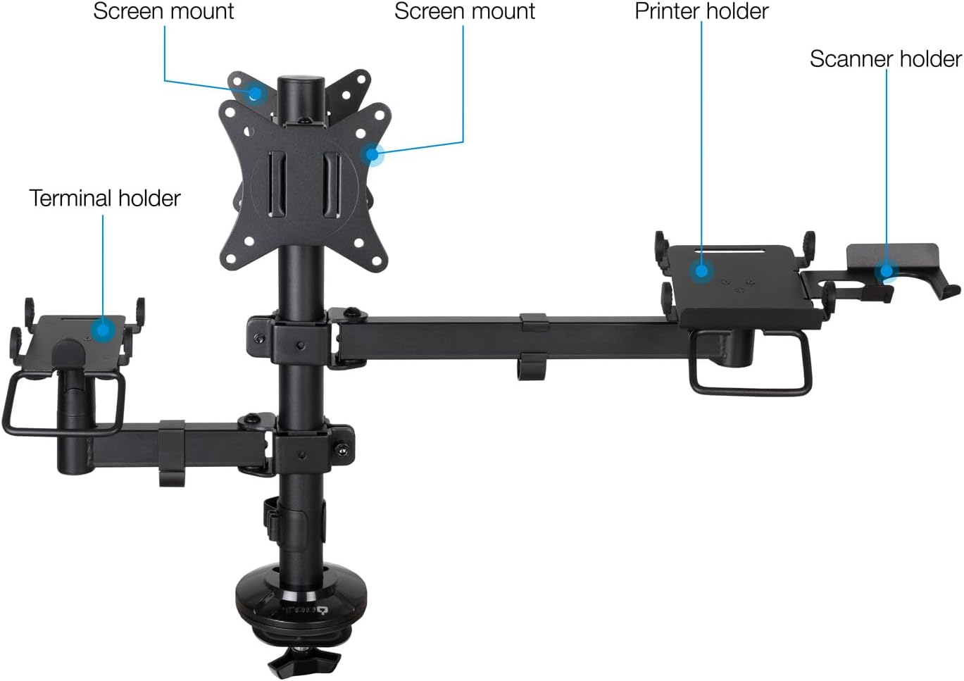 Suporte de Mesa para 2 Monitores, POS, Impressora, Terminal e Leitor TooQ TQPM0002/ Giratório/ Inclinável/ até 9kg - Imagem 2