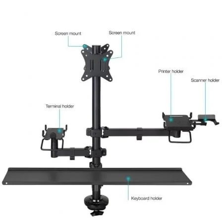 Suporte de Mesa para POS TooQ TQPM0003 para 2 Monitores 17"-32" Teclado e Impressora Preto - Imagem 2