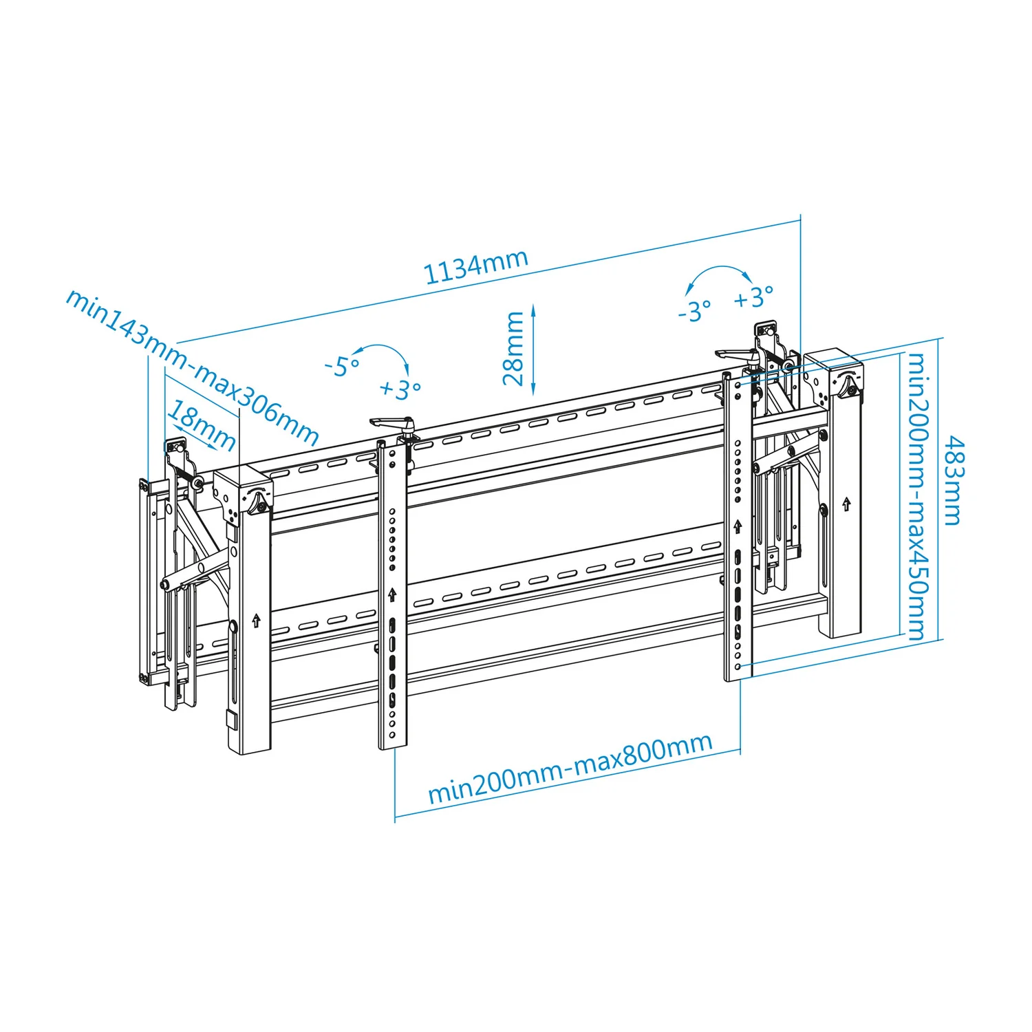 Suporte de Parede Tooq TQVW5470T para Videowall Inclinável 54" a 70" até 70kg VESA 800x400 Preto - Imagem 9