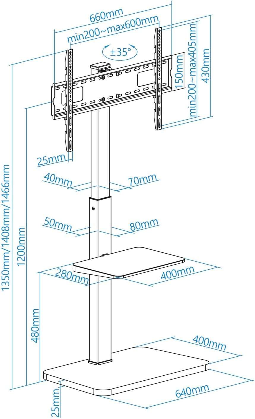 Suporte de Chão Inclinável/ Ajustável TooQ MOON FS2287M-B para TV de 37-75"/ até 40kg - Imagem 9