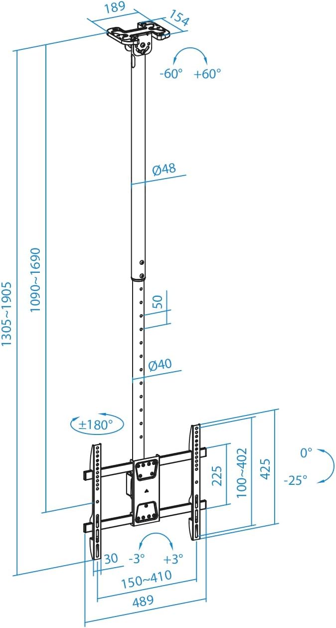Suporte de Teto Giratório/ Inclinável/ Nivelável TooQ LPCE1175TSLI-XL-B para TV de 32-75"/ até 60kg - Imagem 8