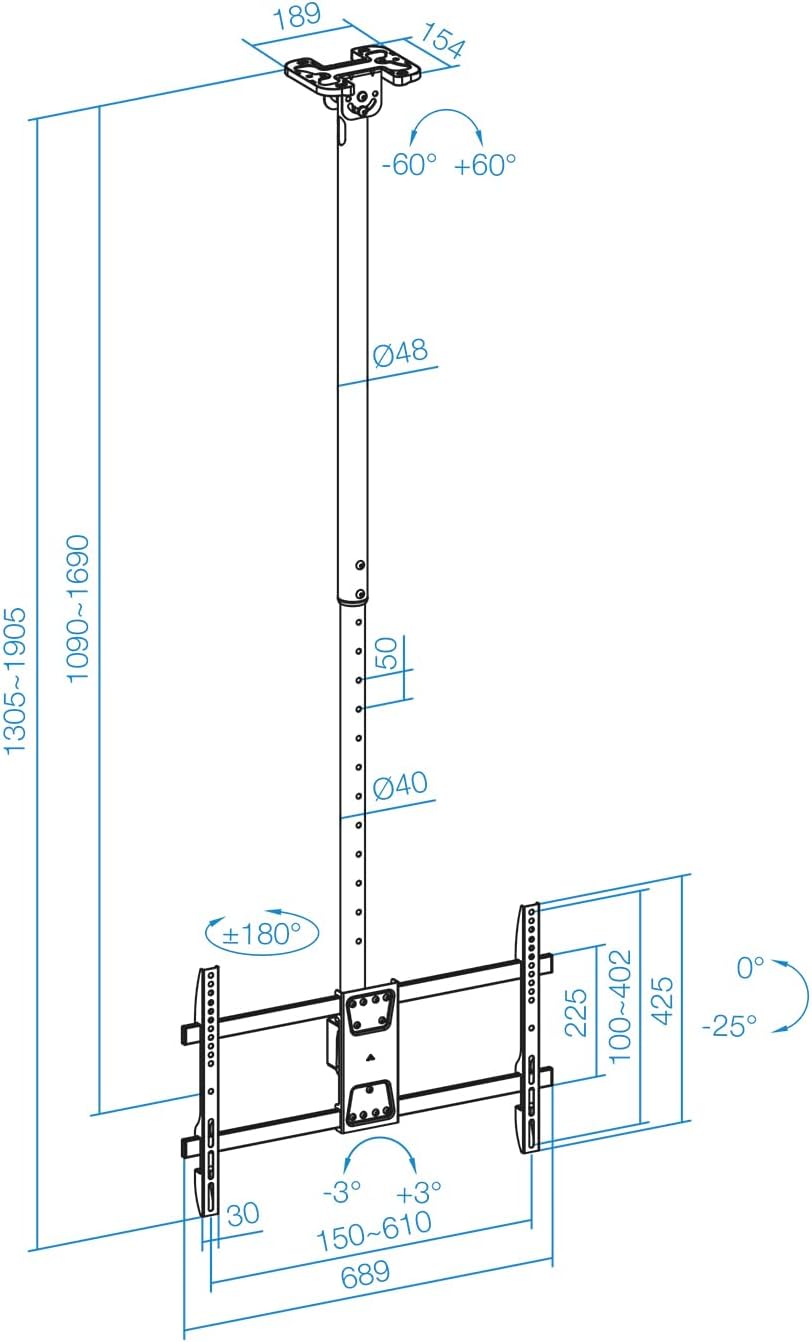 Suporte de Teto Rotativo/ Inclinável/ Nivelável TooQ LPCE1186TSLI-XL-B para TV de 43-86"/ até 60kg - Imagem 8