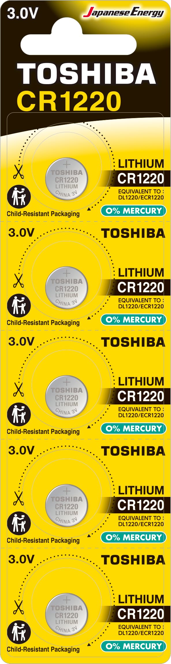 Pack de 5 Baterias de Botão Toshiba CR1220/ 3V