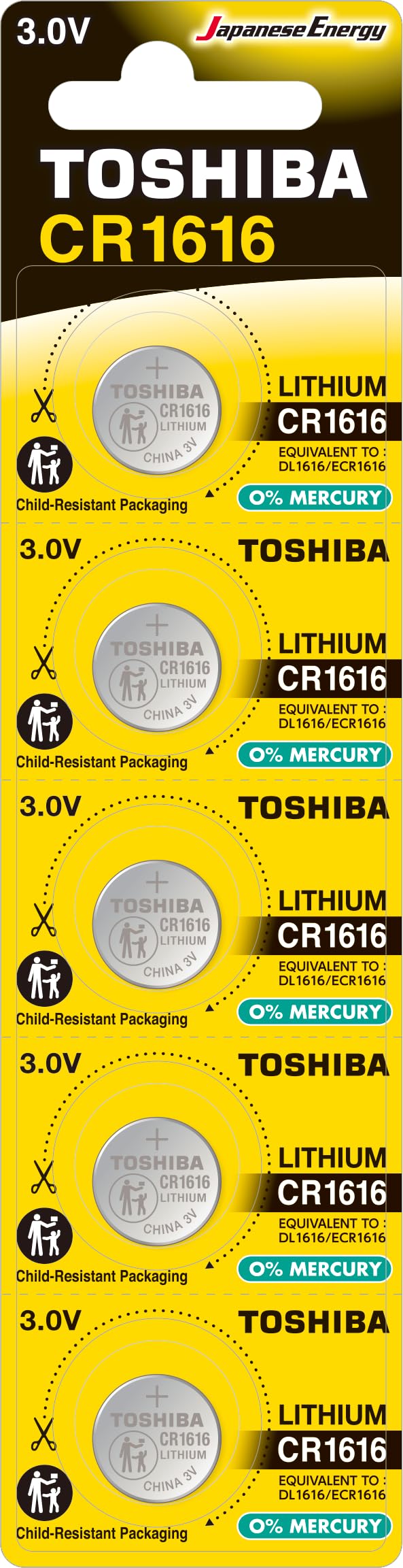 Pack de 5 Baterias de Botão Toshiba CR1616/ 3V