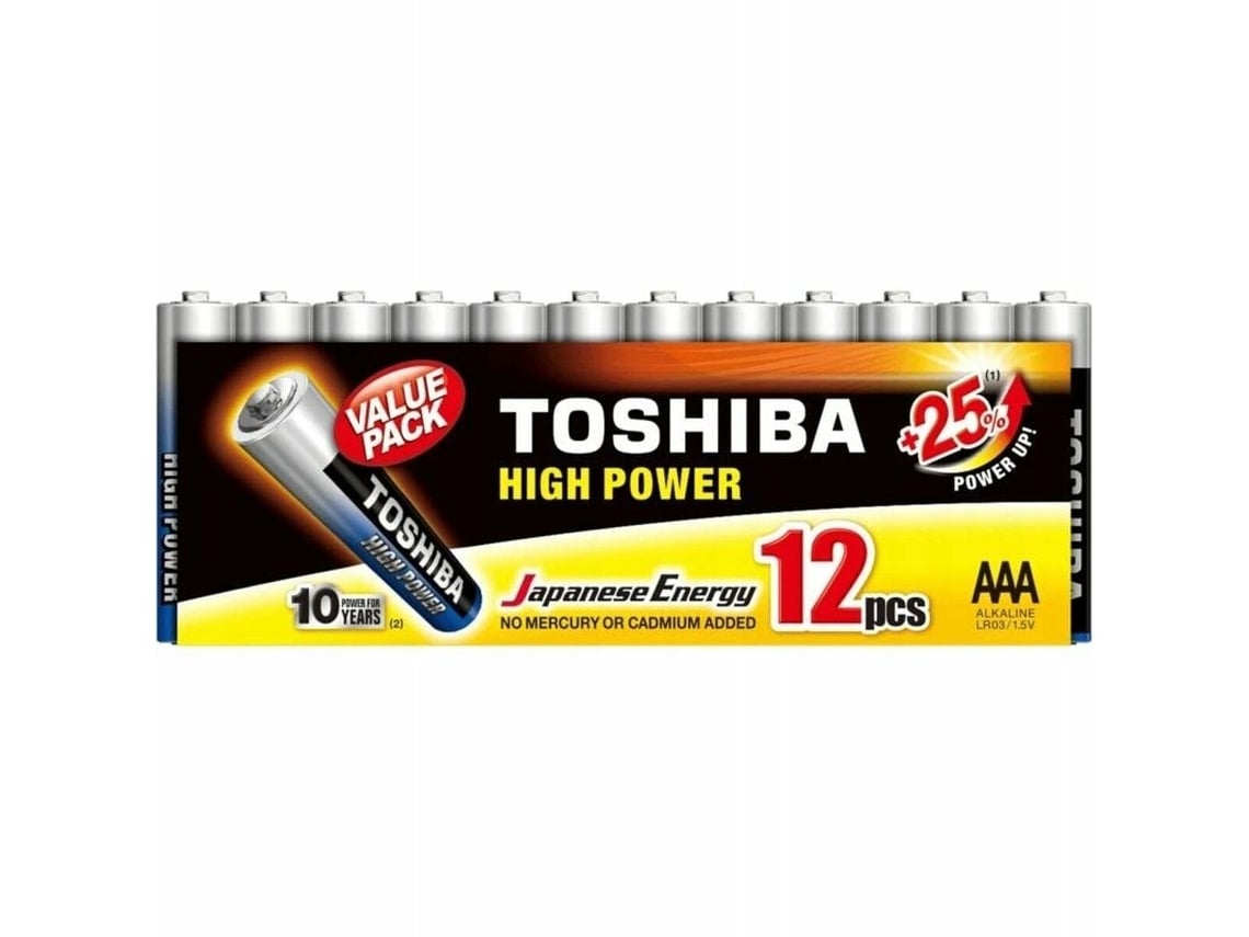 Pack de 12 Pilhas AAA Toshiba High Power LR03/ 1.5V/ Alcalinas