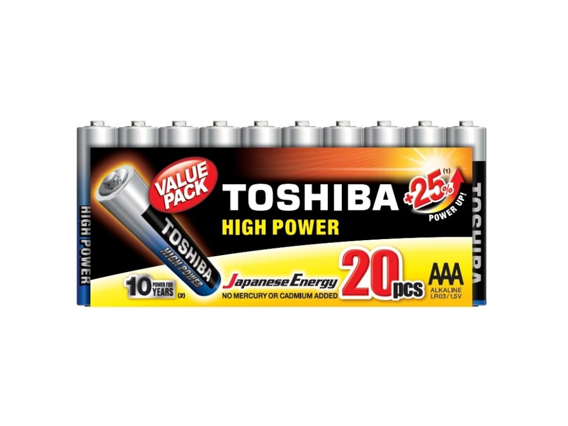 Pack de 20 Pilhas AAA Toshiba High Power LR03/ 1.5V/ Alcalinas