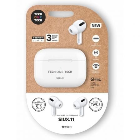 Auscultadores Bluetooth Tech One Tech SIUX.11 TEC1411/ com estojo de carregamento/ Autonomia 6h/ Brancos