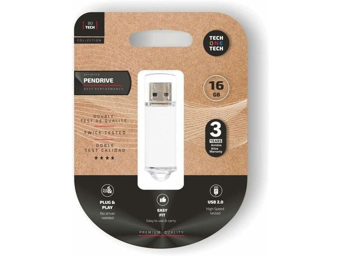 Pendrive 16GB Tech One Tech Basic USB 2.0/ Branco