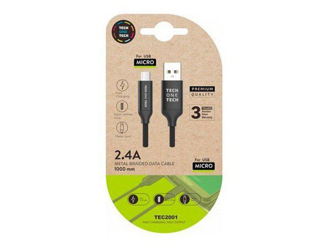 Cabo USB 2.0 Tech One Tech TEC2001/ USB Macho - MicroUSB Macho/ 1m/ Preto - Imagem 1