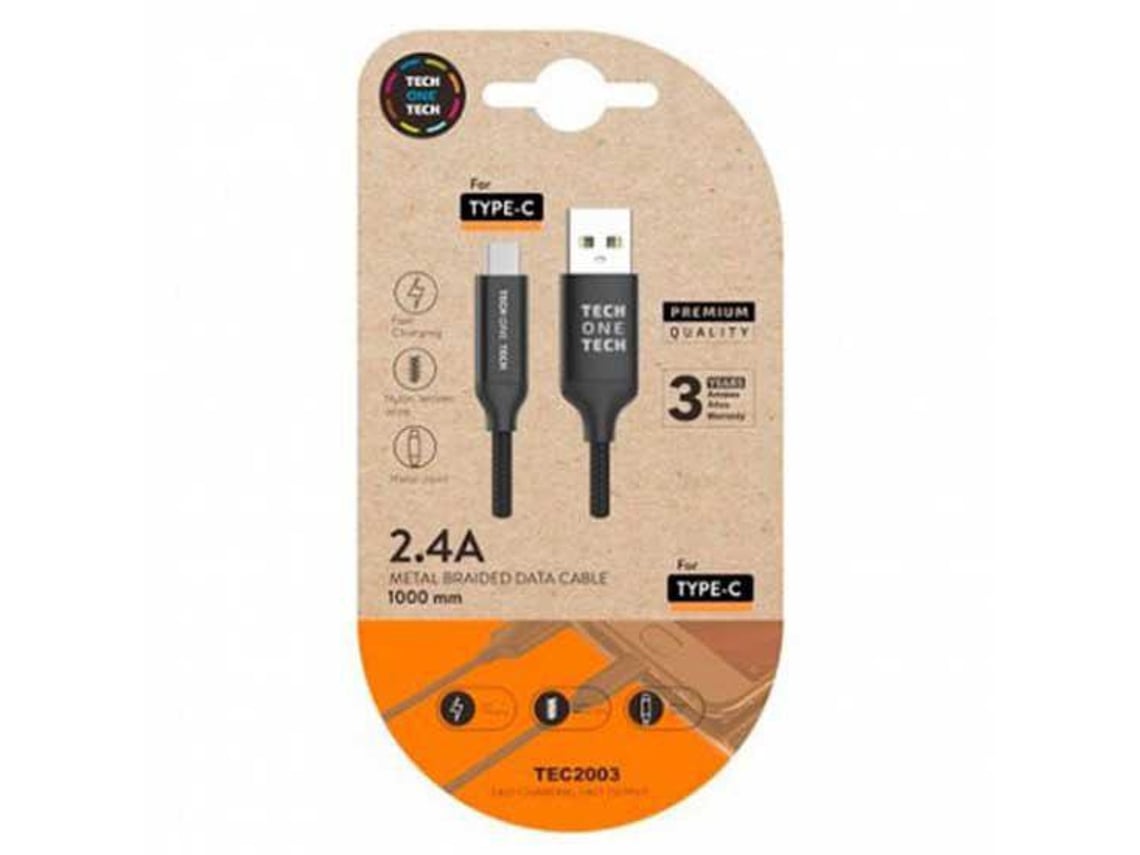Cabo USB 2.0 Tipo-C Tech One Tech TEC2003/ USB Tipo-C Macho - USB Macho/ 1m/ Preto