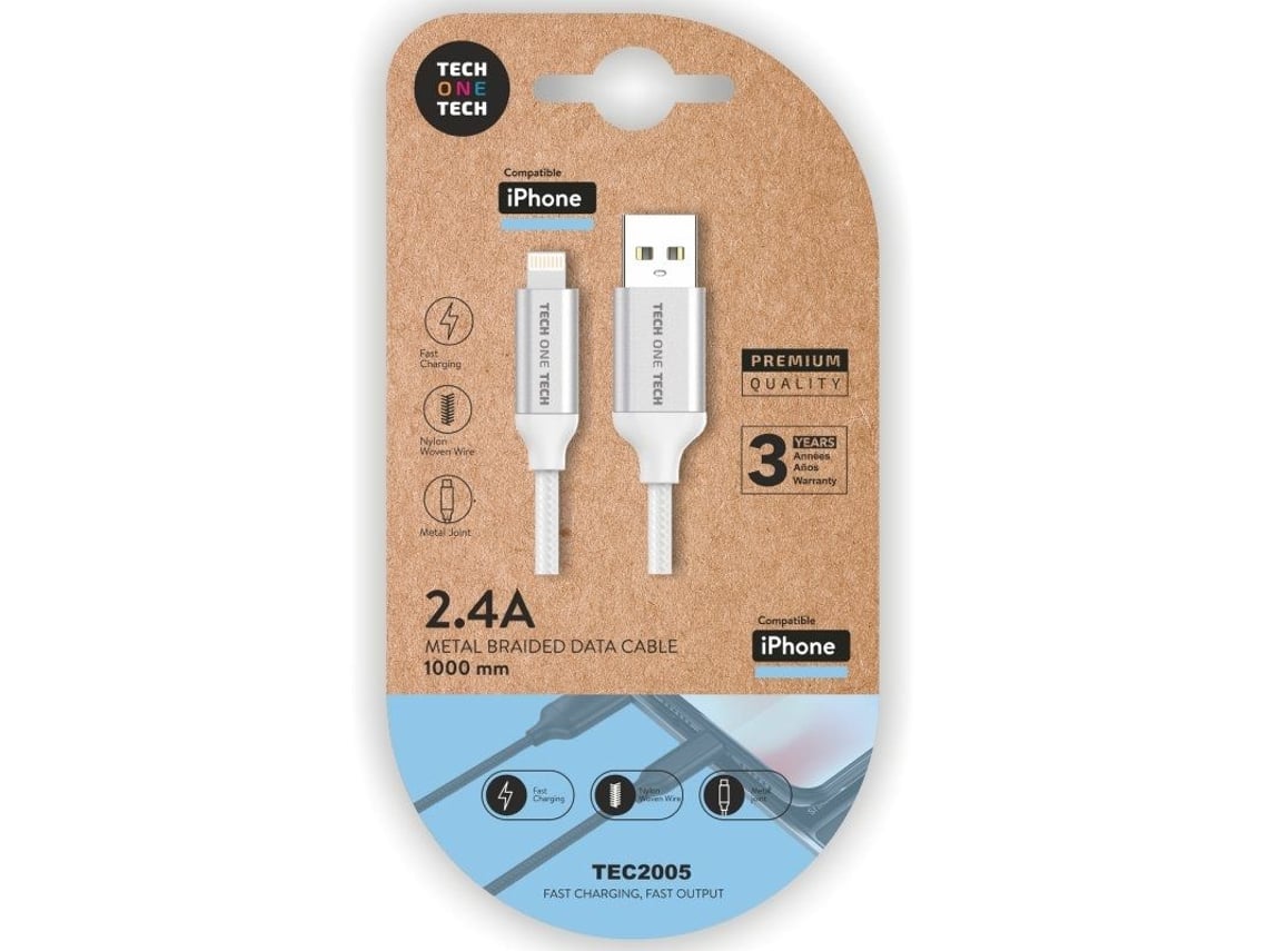 Cabo USB 2.0 Tech One Tech TEC2005/ USB Macho - Lightning Macho/ 1m/ Branco