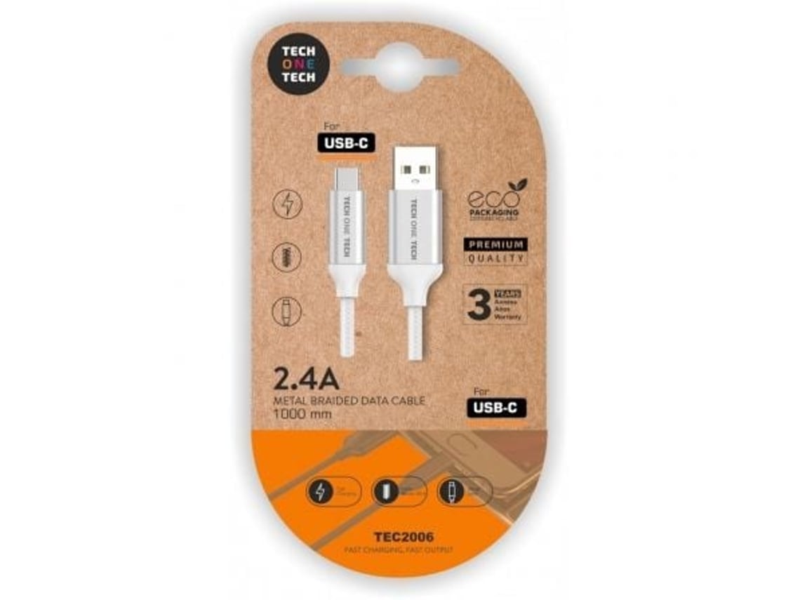 Cabo USB 2.0 Tech One Tech TEC2006/ USB Tipo-C Macho - USB Macho/ 1m/ Branco