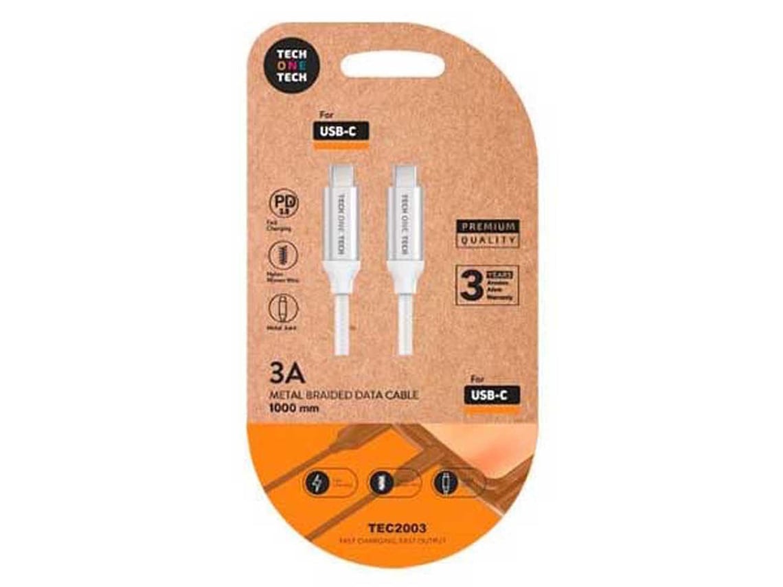 Cabo USB 2.0 Tipo-C Tech One Tech TEC2204/ USB Tipo-C Macho - USB Tipo-C Macho/ 1m/ Branco - Imagem 1
