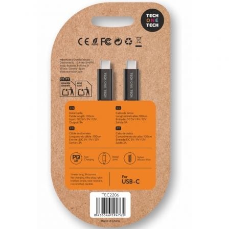 Cabo USB 2.0 Tipo-C Tech One Tech TEC2206/ USB Tipo-C Macho - USB Tipo-C Macho/ Até 60W/ 480Mbps/ 1m/ Preto - Imagem 2