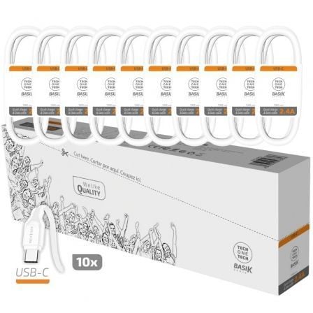Pack 10 Cabos USB Tech One Tech Basik USB para USB-C 2.4A 1m Branco