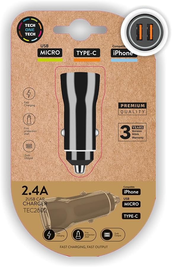 Carregador de Carro Tech One Tech TEC2802/ 2xUSB/ 12W