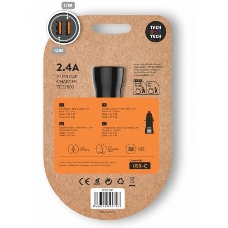 Carregador de Carro Tech One Tech TEC2803/ 2xUSB + Cabo USB Tipo-C/ 12W - Imagem 2