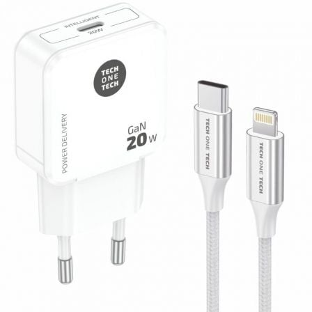 Carregador de Parede Tech One Tech TEC2222/ 1xUSB Tipo-C + Cabo Lightning/ 20W/ Branco - Imagem 2