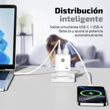 Carregador de Parede Tech One Tech TEC2245 GaN 45W 1x USB-C 1x USB-A Power Delivery 3.0 Branco - Imagem 2