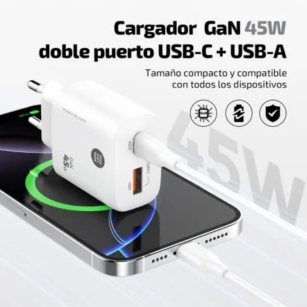 Carregador de Parede Tech One Tech TEC2245 GaN 45W 1x USB-C 1x USB-A Power Delivery 3.0 Branco - Imagem 3