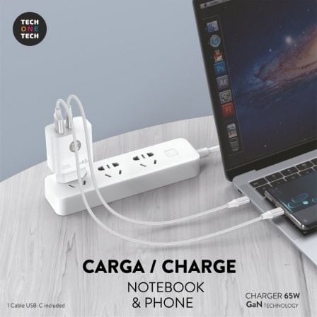 Carregador de Parede GaN Tech One Tech PD TEC2273 / 1xUSB Tipo-C/ 1xUSB/ 65W - Imagem 3