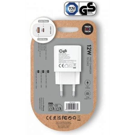 Carregador de Parede Tech One Tech TEC2412/ 1xUSB Tipo-C/ 1xUSB/ 12W/ Branco - Imagem 2