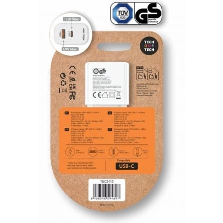 Carregador de Parede Tech One Tech TEC2413/ 1xUSB Tipo-C/ 1xUSB + Cabo USB Tipo-C/ 12W/ Branco - Imagem 2