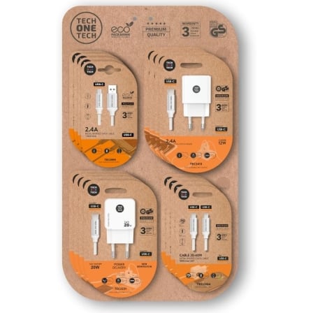 Expositor Tech One Tech EKO 400801 com 4 Ganchos Inclui 16 Produtos Carregadores GaN e Cabos